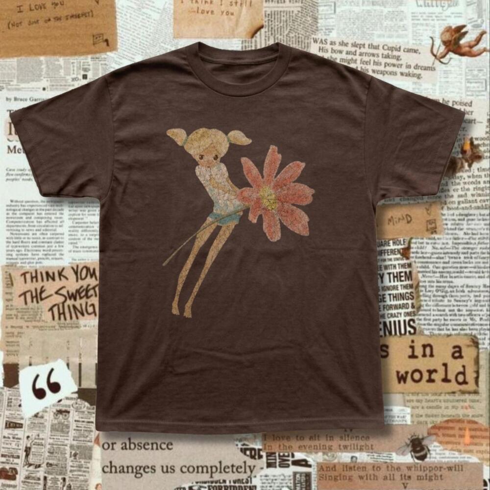 Brown Fairy Graphic Tee With Flower